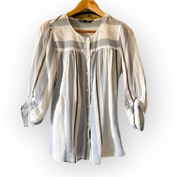 Lisette Montreal striped button up peasant blouse - Picture 2 of 9